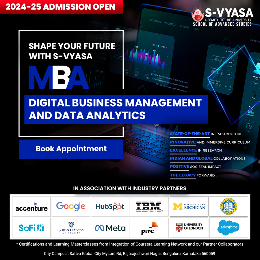 MBA Digital Business Management and Data Analytics at S-VYASA University (Deemed-to-be-University), Bengaluru/Bangalore